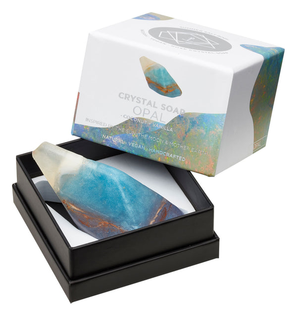 Natural Vegan Crystal Soap Opal. Luxury, handcrafted inspired by the sun, moon and mother earth